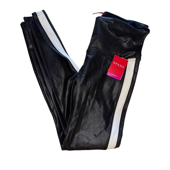 SPANX Faux Leather Leggings for Women Tummy Control with Side Stripe | Size L - Picture 3 of 6